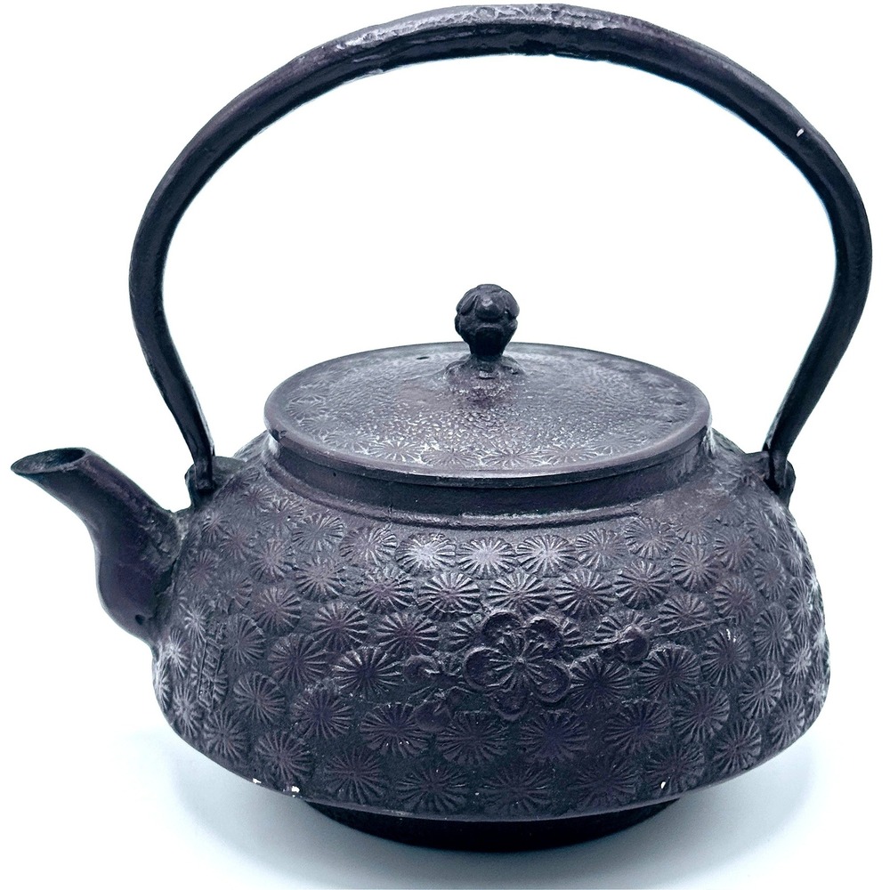 Vintage Japanese Cast Iron Teapot‎ Tetsubin Floral Cherry Blossom Japan Small